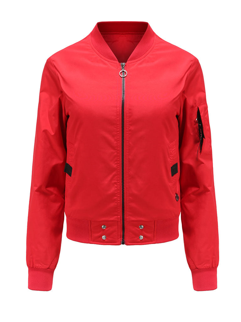Pilot Style Jacket Daily Going out Fall Winter Casual Solid Color Stand Collar Sporty Jacket For Women