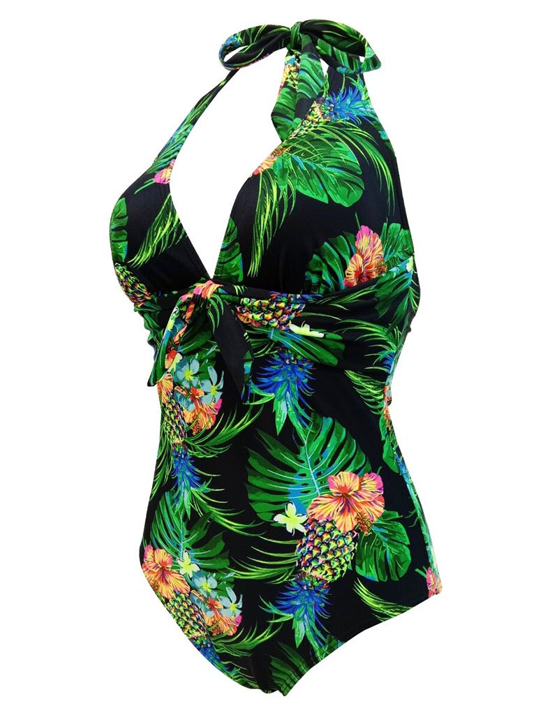 Concise Backless Vintage Style Floral One Piece Bikini Bathing Suit