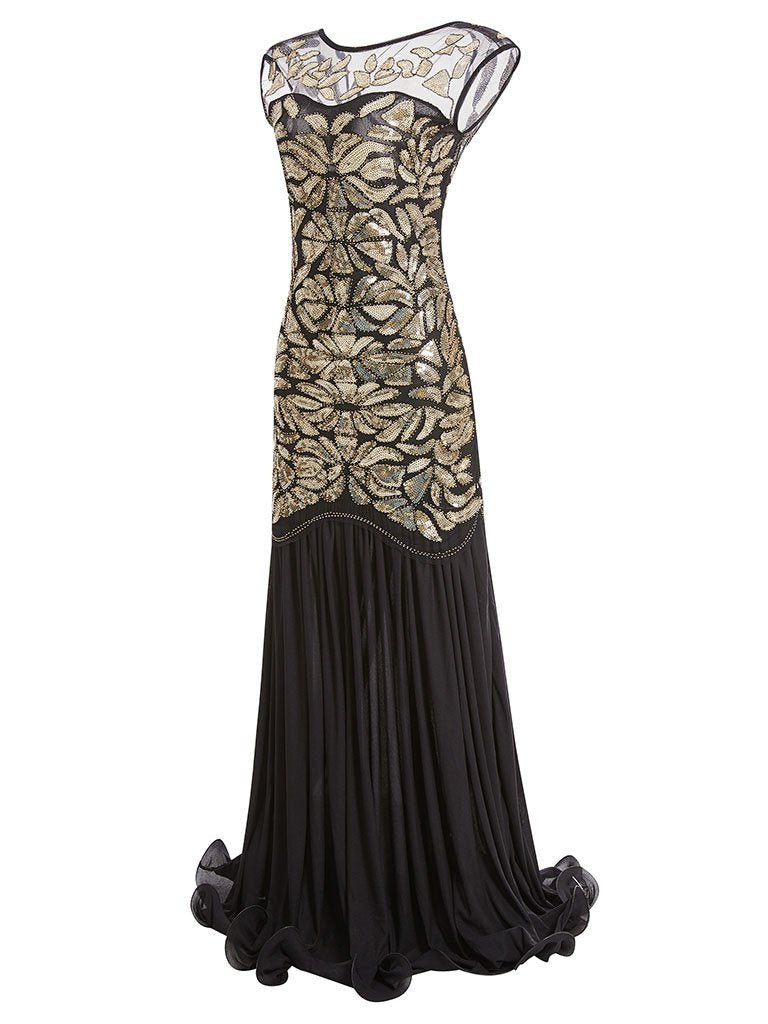 Green 1920s Maxi Sequined Flapper Dress