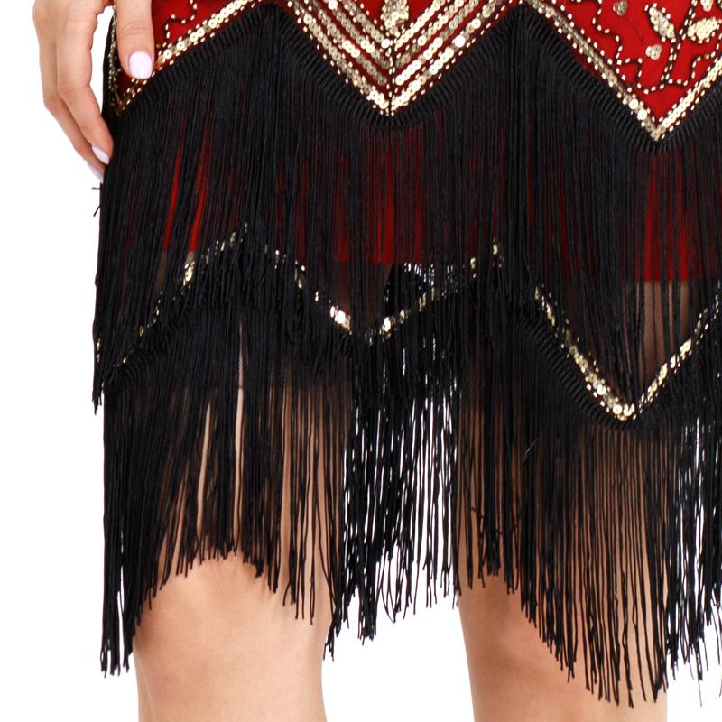 Wine Red 1920s V Neck Sequined Fringed Flapper Dres
