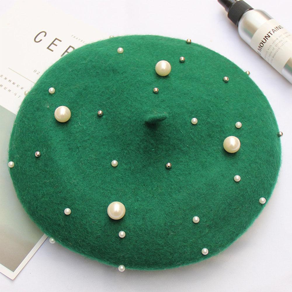 Pearl Stars Wool Felt Beret Hat Cap