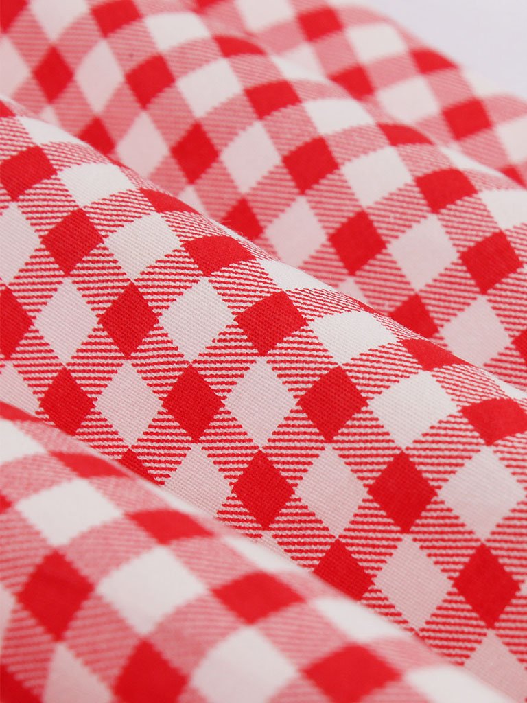 1950s V Neck Red Plaid Vintage Dress