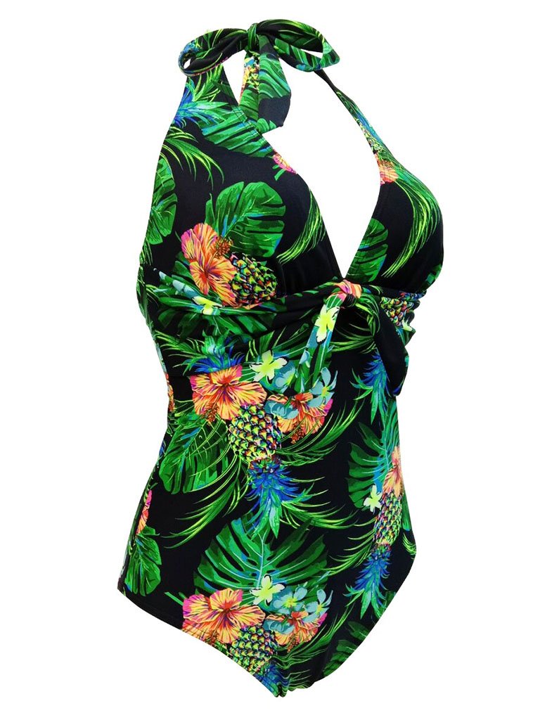 Concise Backless Vintage Style Floral One Piece Bikini Bathing Suit