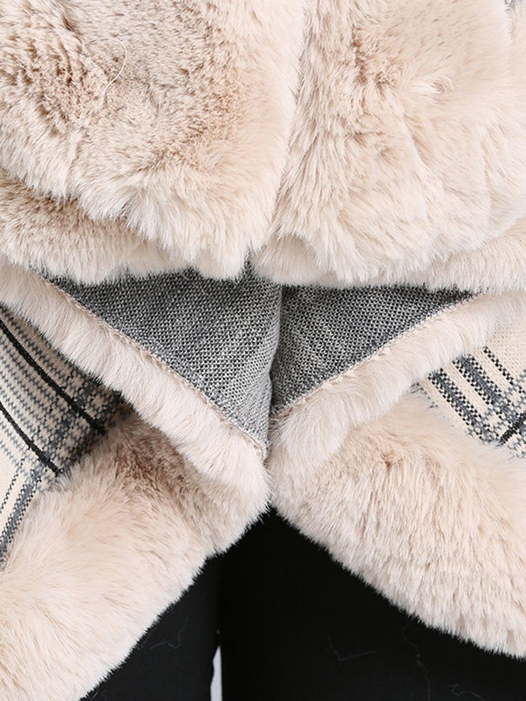 Poncho Wrap Faux Fur Collar Double Layer