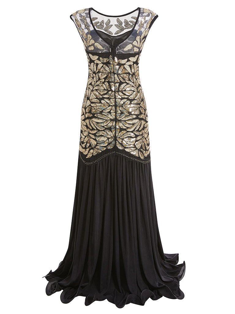 Green 1920s Maxi Sequined Flapper Dress