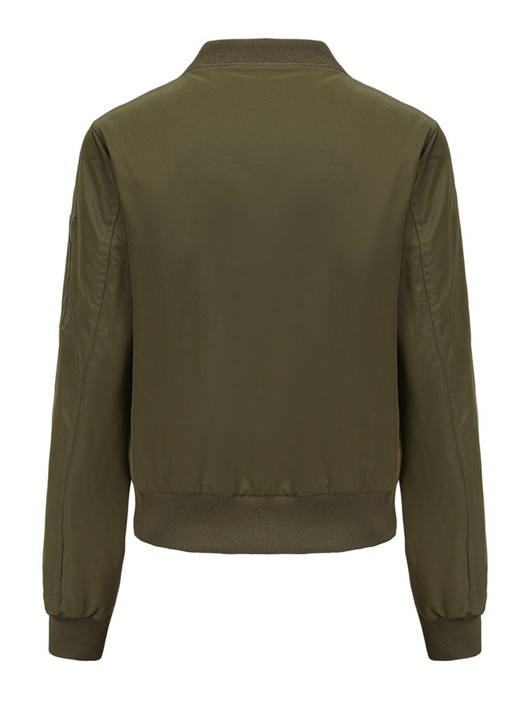 Pilot Style Jacket Daily Zippered Fall Winter Casual Solid Color Stand Collar Sporty Jacket