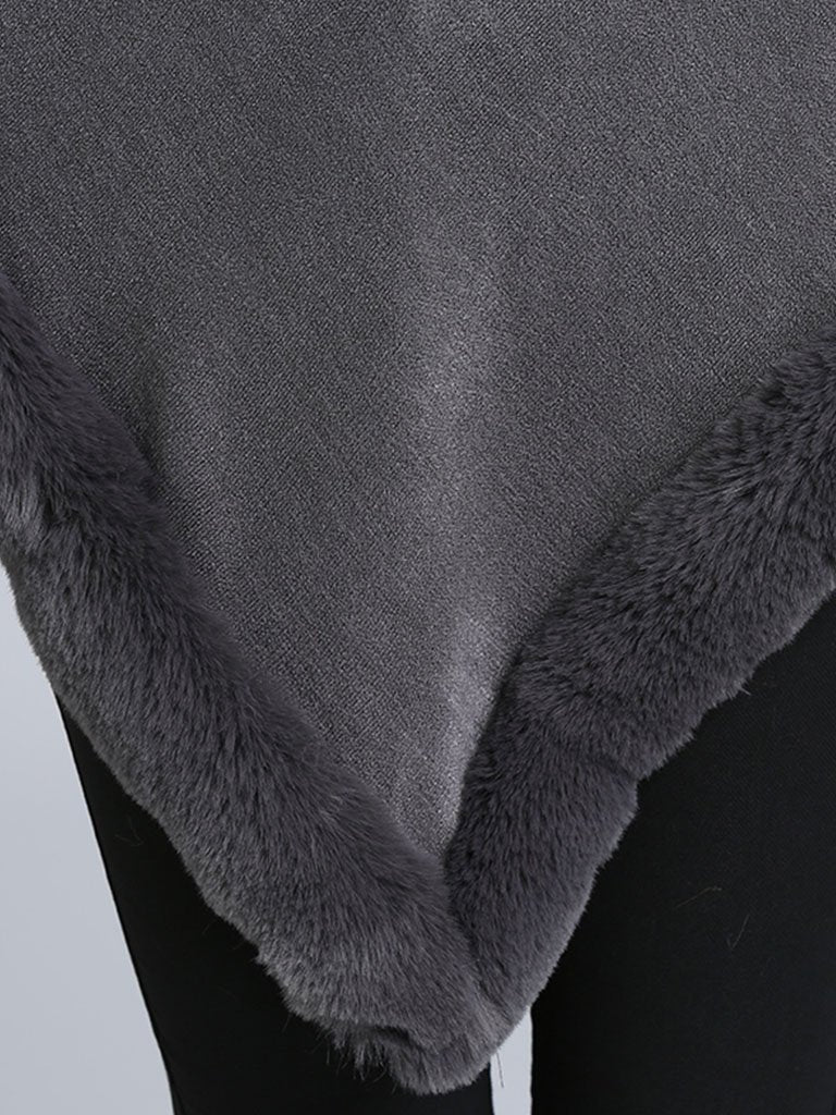 Coat Cape Peacoat Faux Fur Collar Poncho