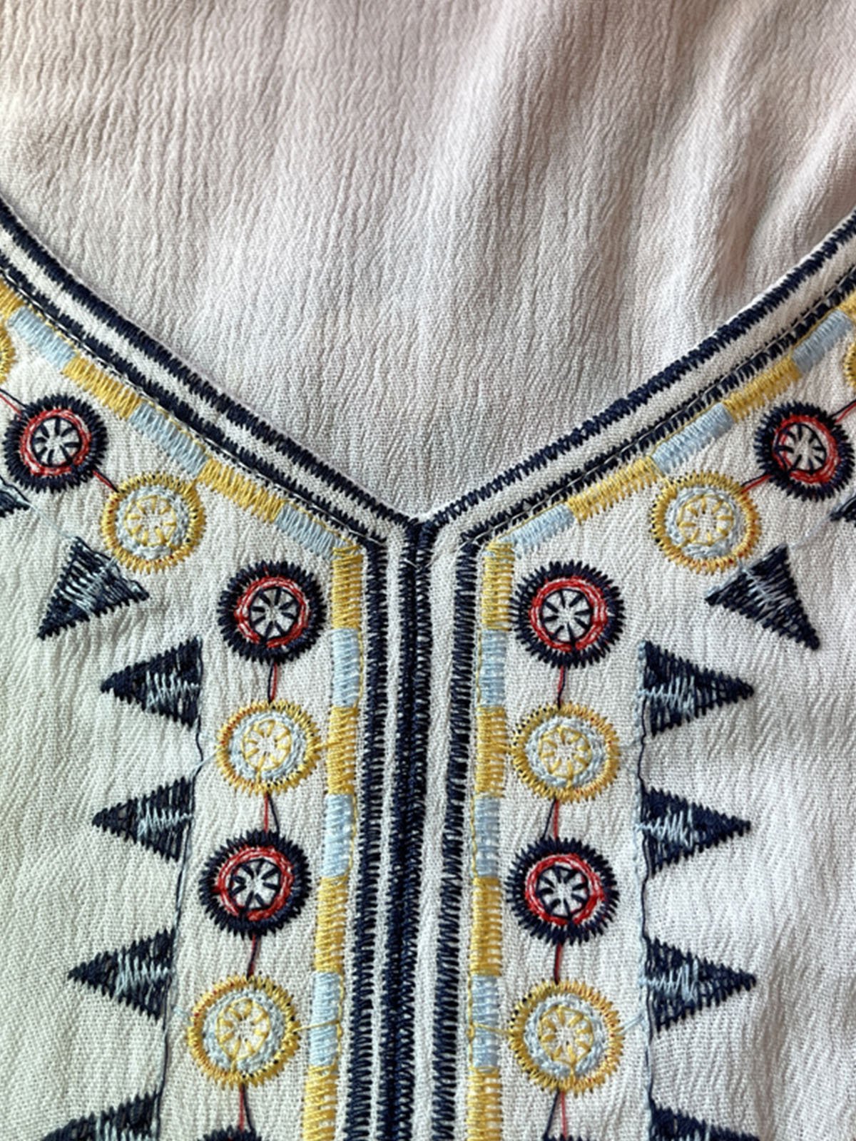 Bohemian Floral Embroidered V Neck 3/4 Flared Sleeves Boho Dress