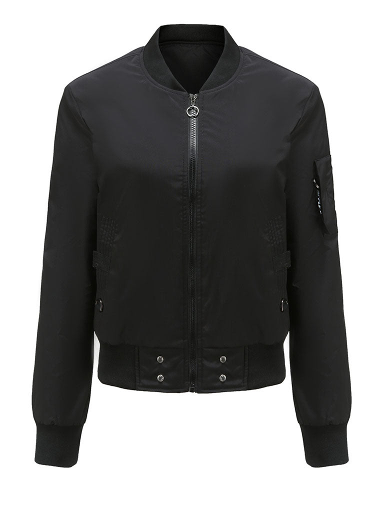 Pilot Style Jacket Daily Going out Fall Winter Casual Solid Color Stand Collar Sporty Jacket For Women