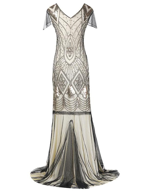 Green 1920s V Neck Sequined Long Flapper Dress