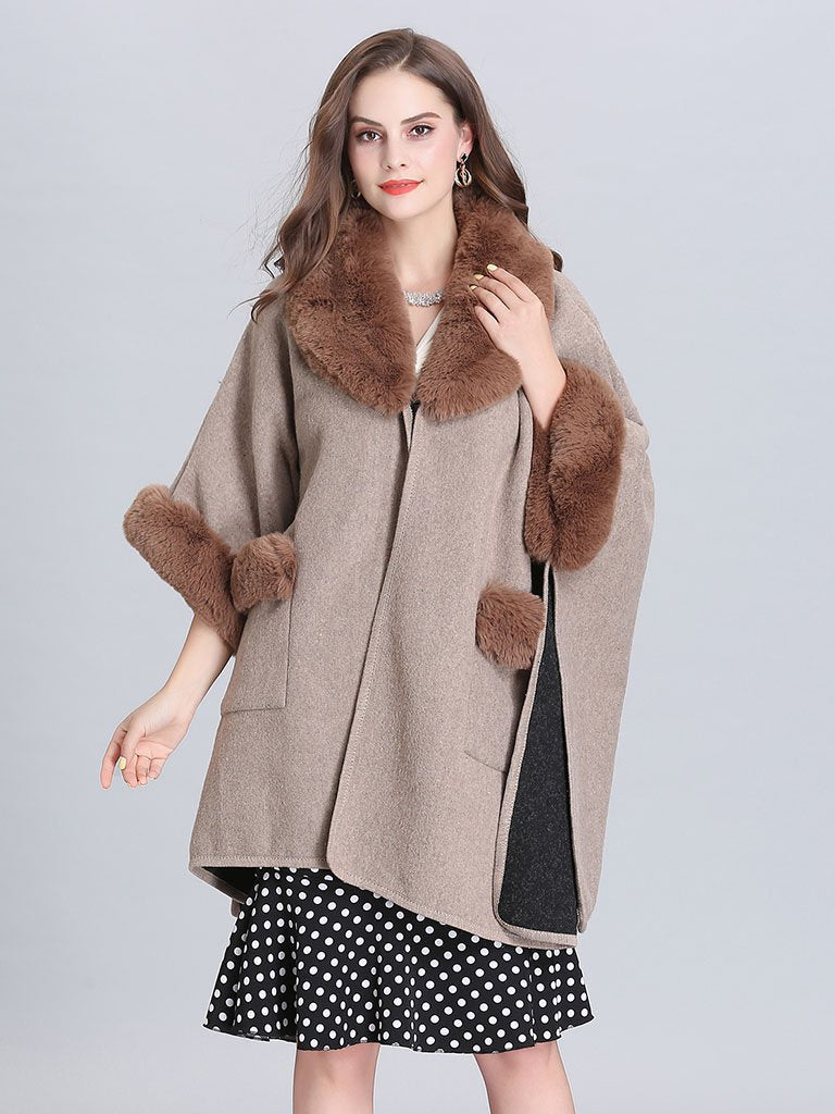 Poncho Knitwear Faux Fur Coat Shawl Collar Sweaters