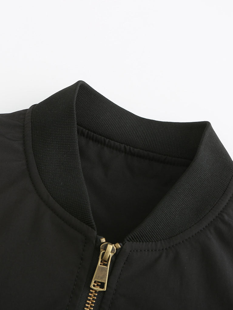 Pilot Style Jacket Daily Fall Winter Casual Solid Color Stand Collar Sporty Jacket