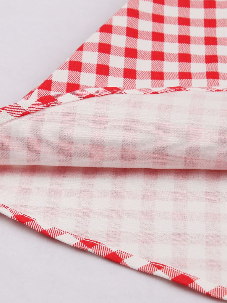 1950s V Neck Red Plaid Vintage Dress