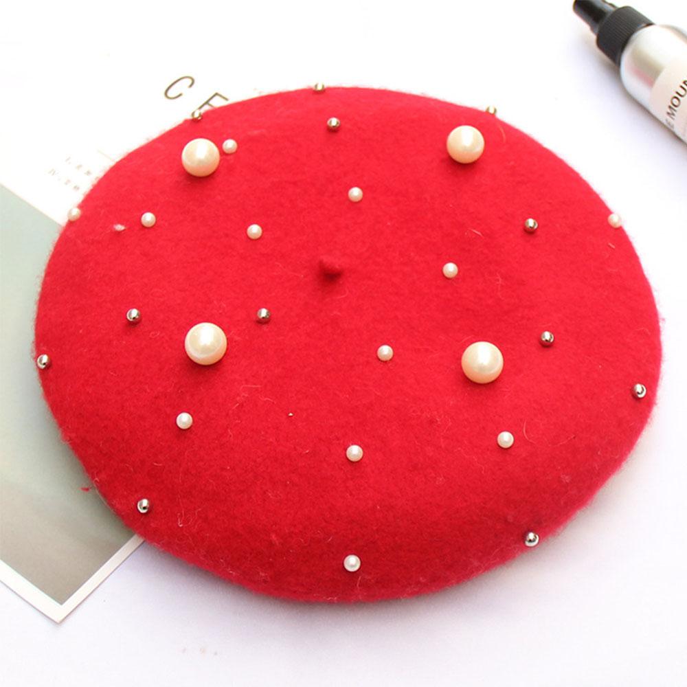 Pearl Stars Wool Felt Beret Hat Cap