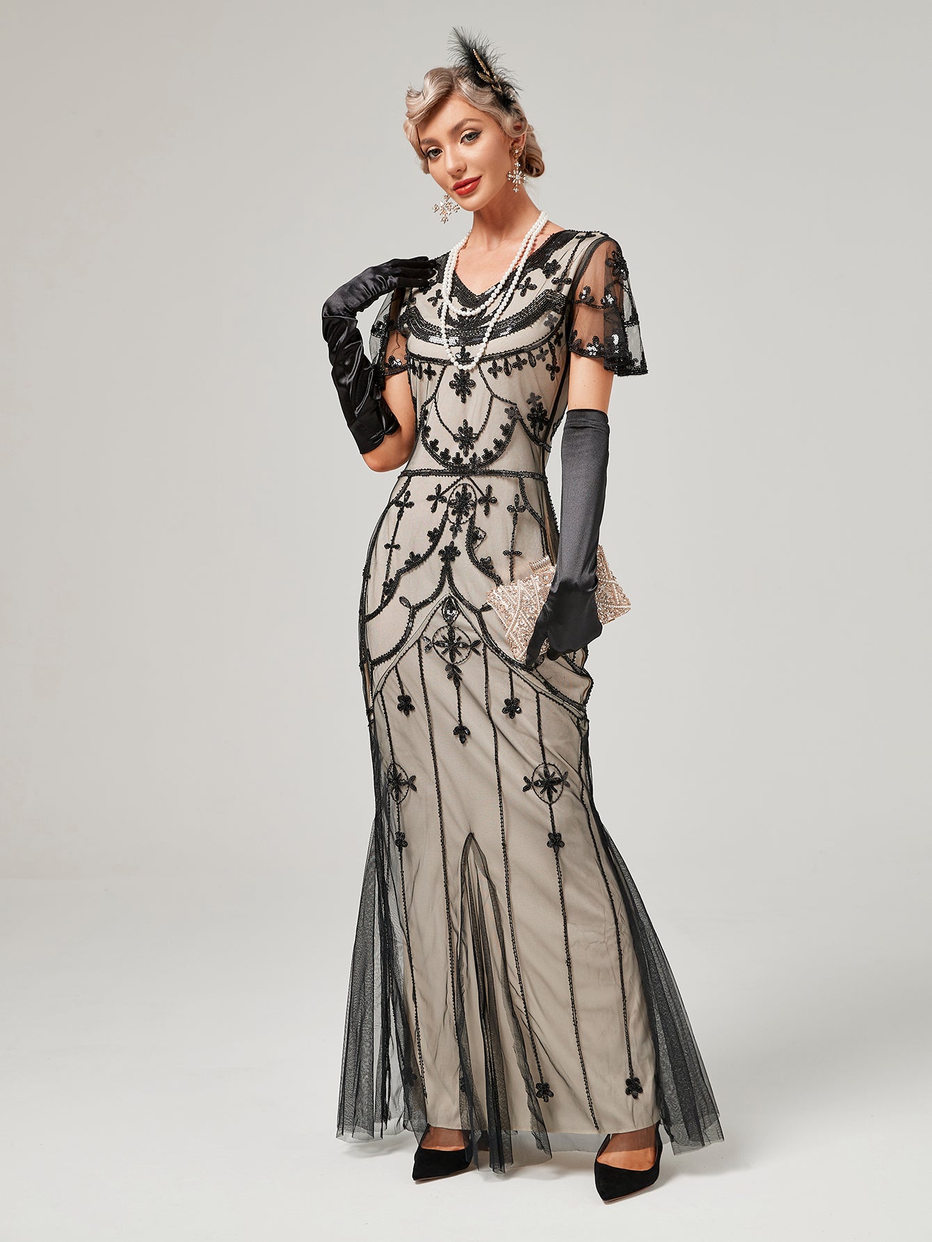 1920S Sequined Fringe Flapper Maxi Dress