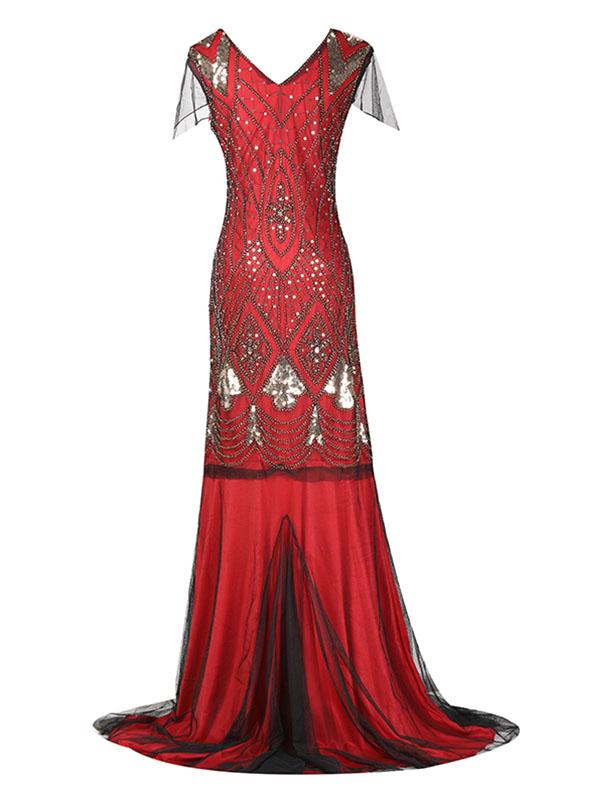 Green 1920s V Neck Sequined Long Flapper Dress