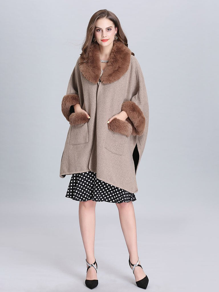 Poncho Knitwear Faux Fur Coat Shawl Collar Sweaters