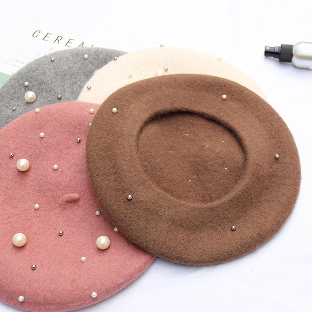 Pearl Stars Wool Felt Beret Hat Cap