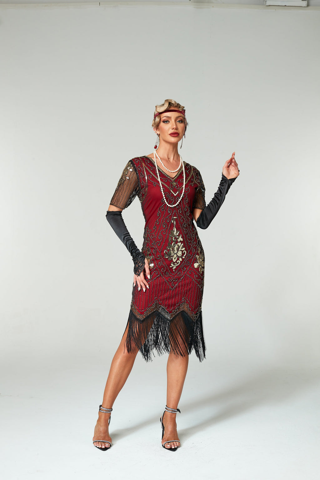 V Neck Sequined Beaded Tassels 1920S Gatsby Dress
