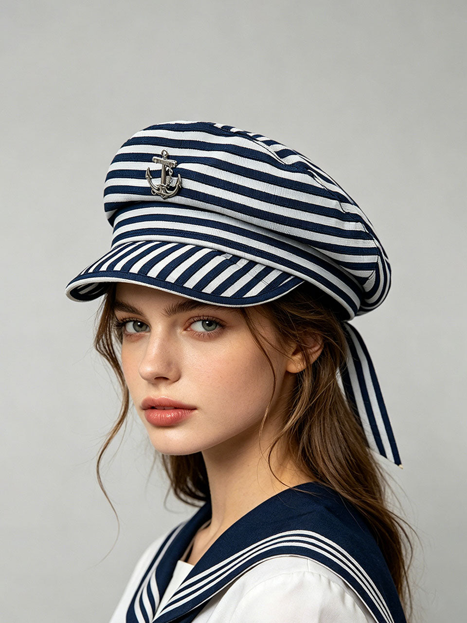 Navy and White Striped Sailor Hat