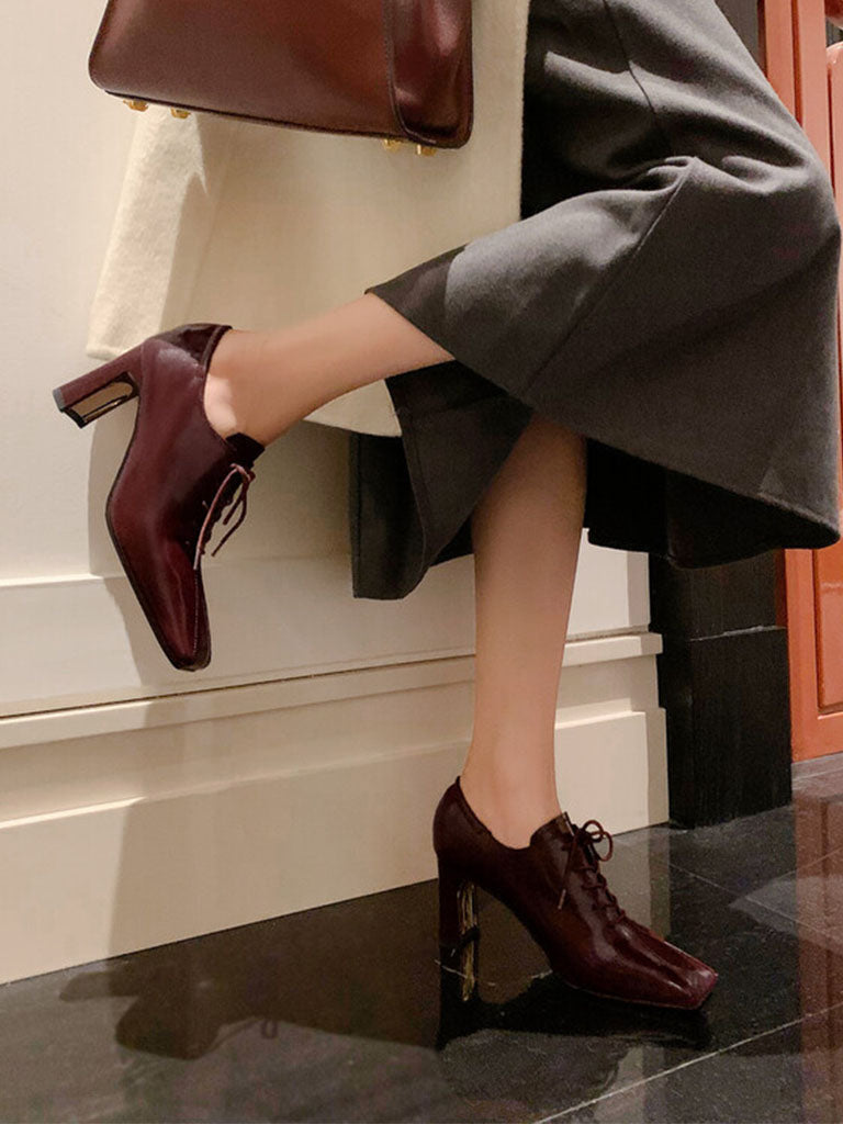 Ankle Boots Yellow Square Toe Chunky Heel Ankle Boots