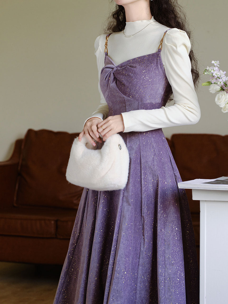 2 Piece Sequin Slip Dress in Purple