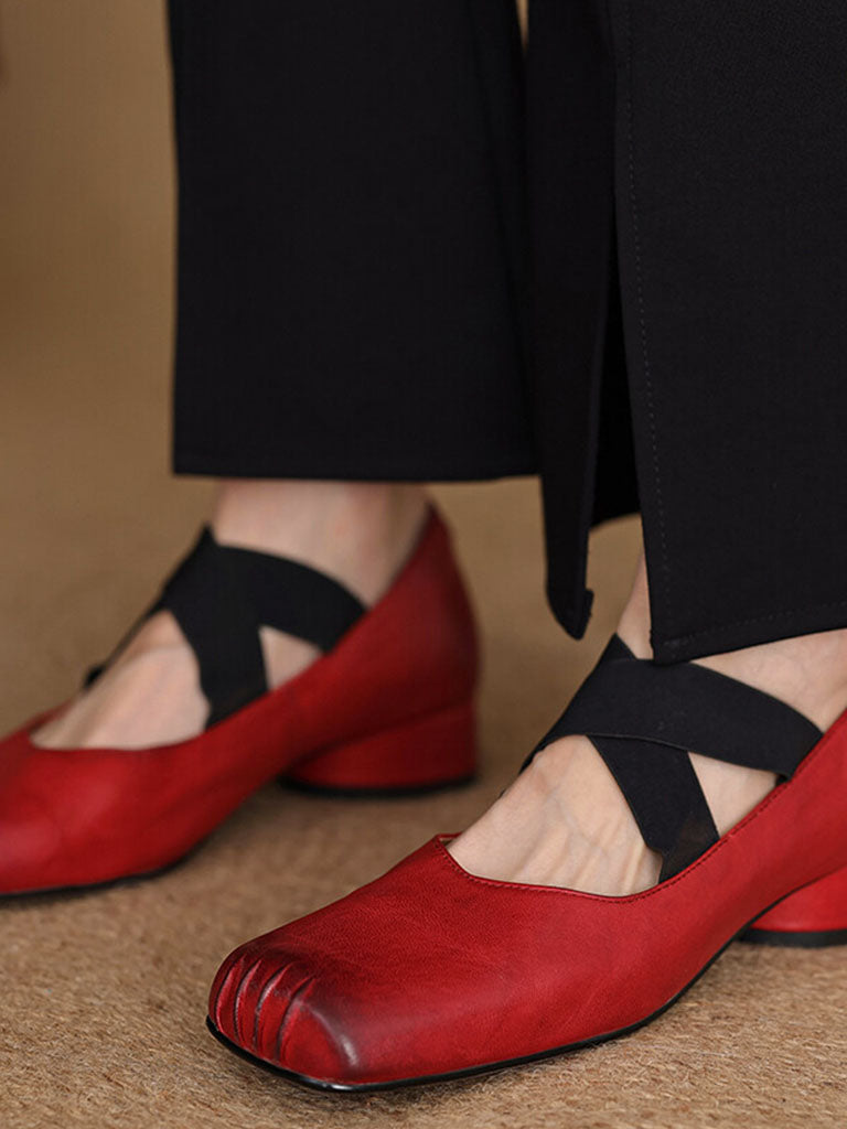 Strappy High Heels Mary Jane Shoes  Ballet Genuine Leather Shoes