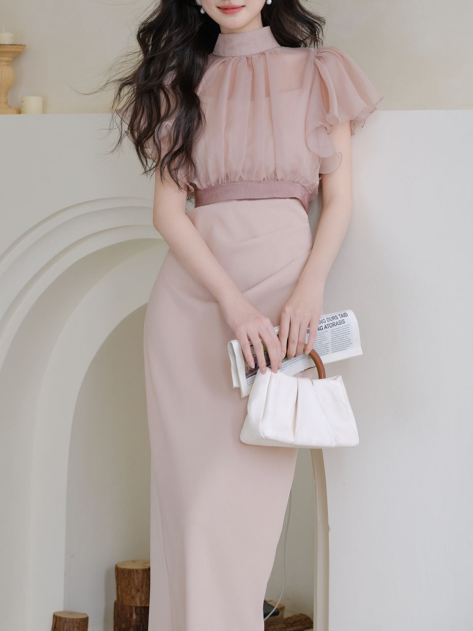 Pink Ruffles 1950S Vintage Bodycon Dress