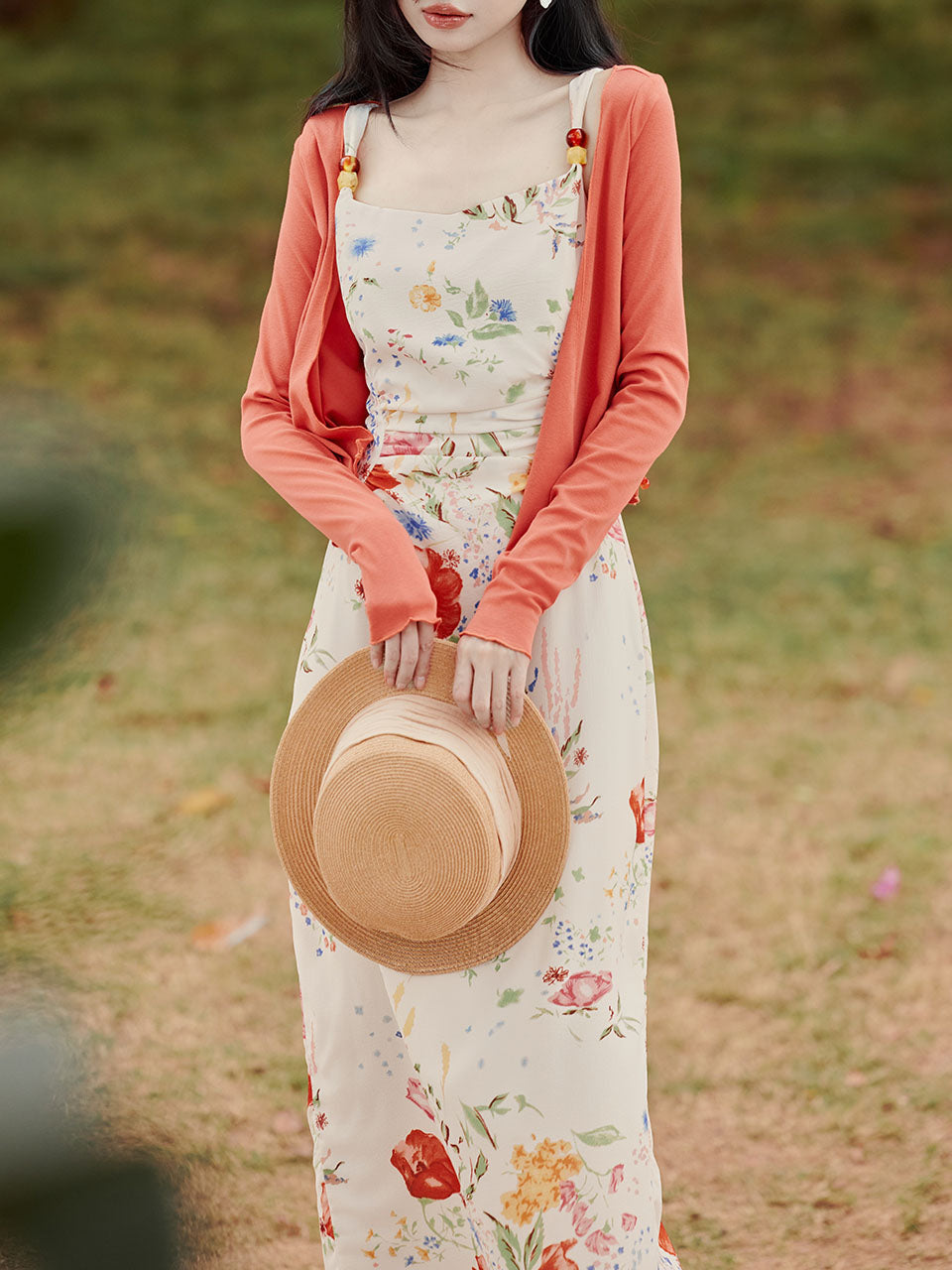 2PS White Floral Print Spaghetti Strap Dress