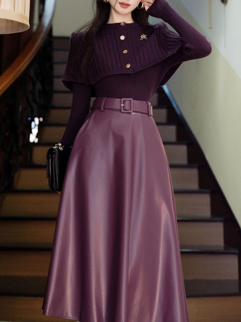 3PS Purple Knitted Sweater And Cape