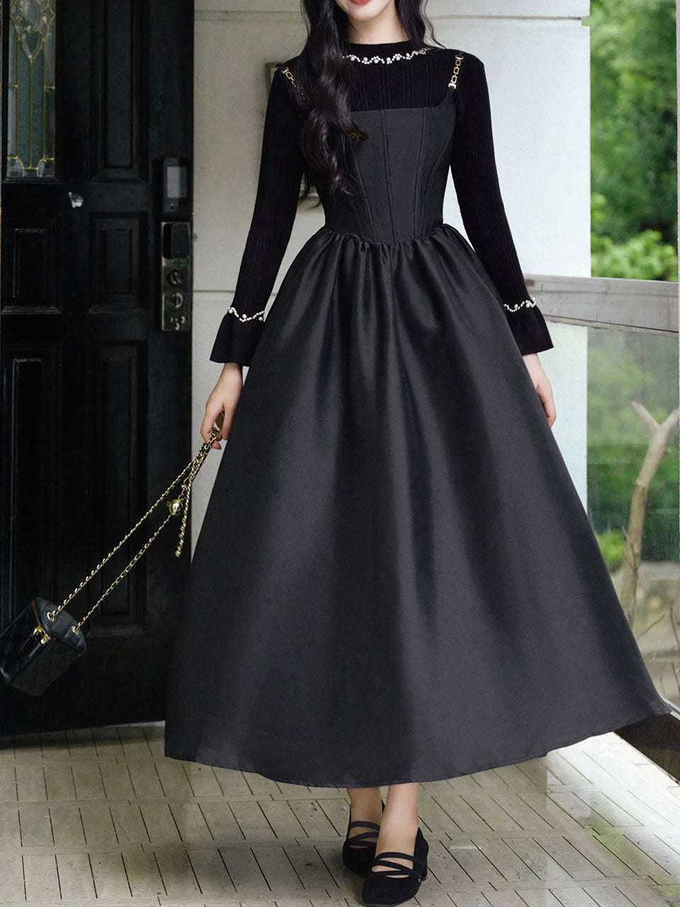 2 Piece Black Retro Suspender Dress