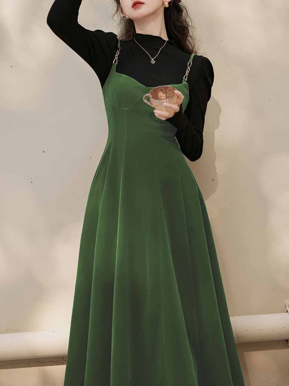 2PS Green Strap Suspender 1950S Dress
