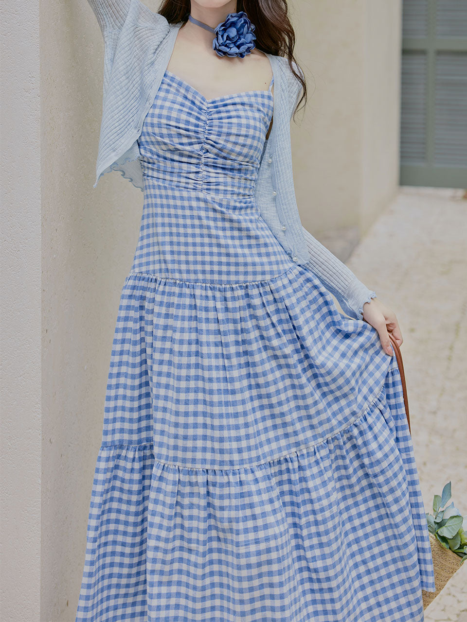 3PS Blue Plaid Spaghetti Strap Dress