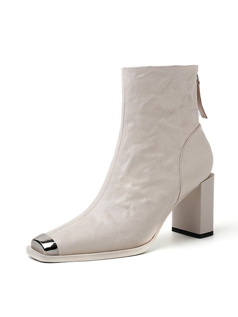 Ankle Boots Black Zip Back Square Toe Chunky Heel Ankle Boots