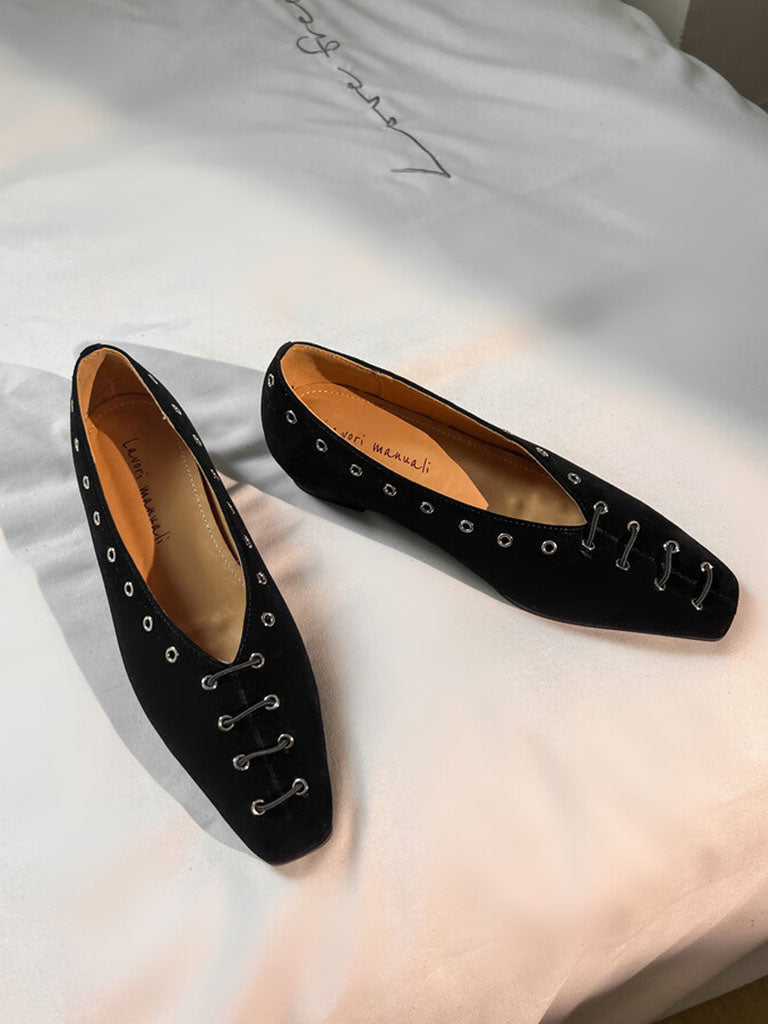 Flat Heel Square Toe Rivet  Vintage Shoes