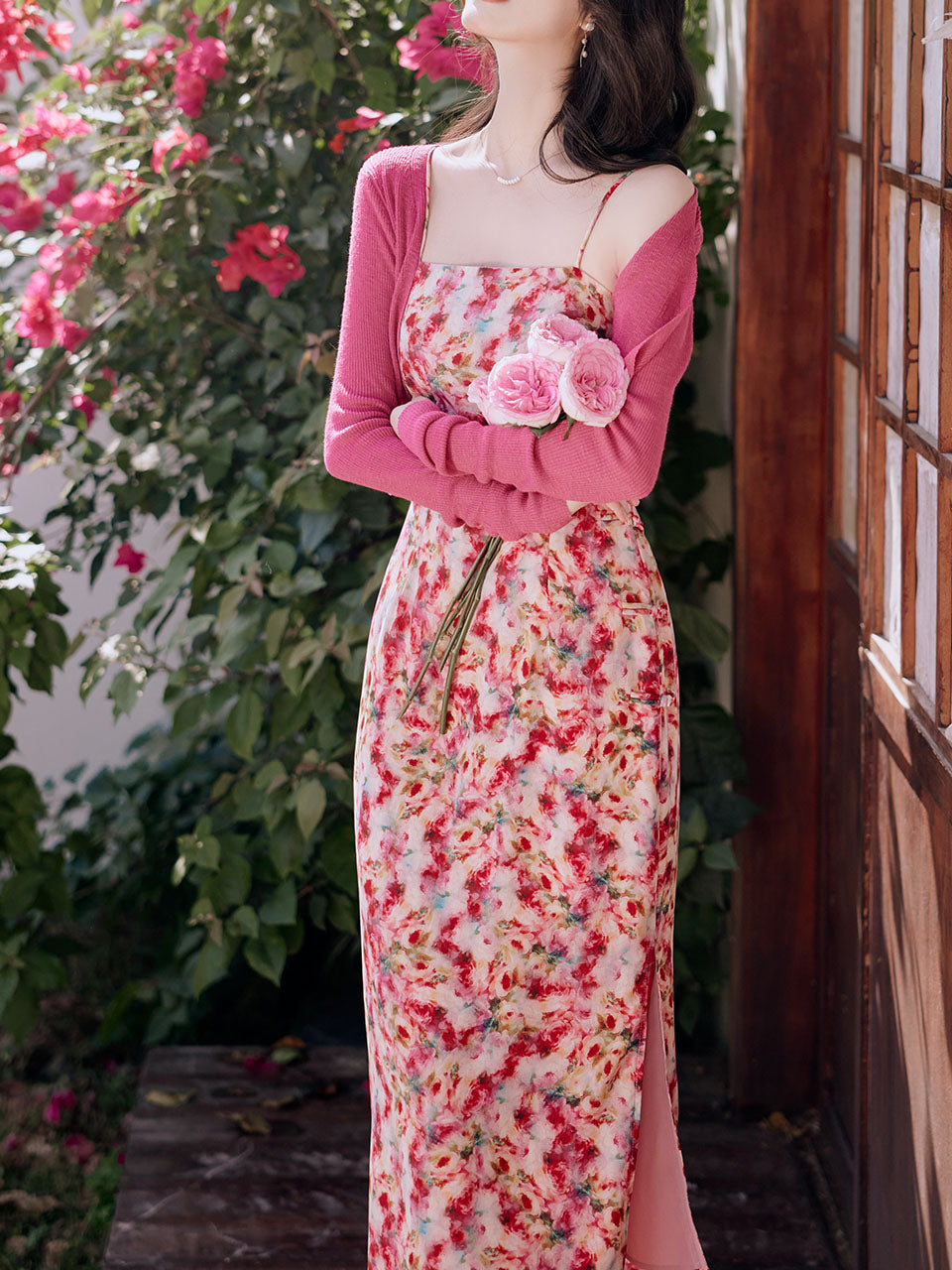 2PS Pink Floral Print Spaghetti Strap Dress