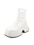 Off White Patent Leather Platform High-heeled Sock Boots Vintage shoes