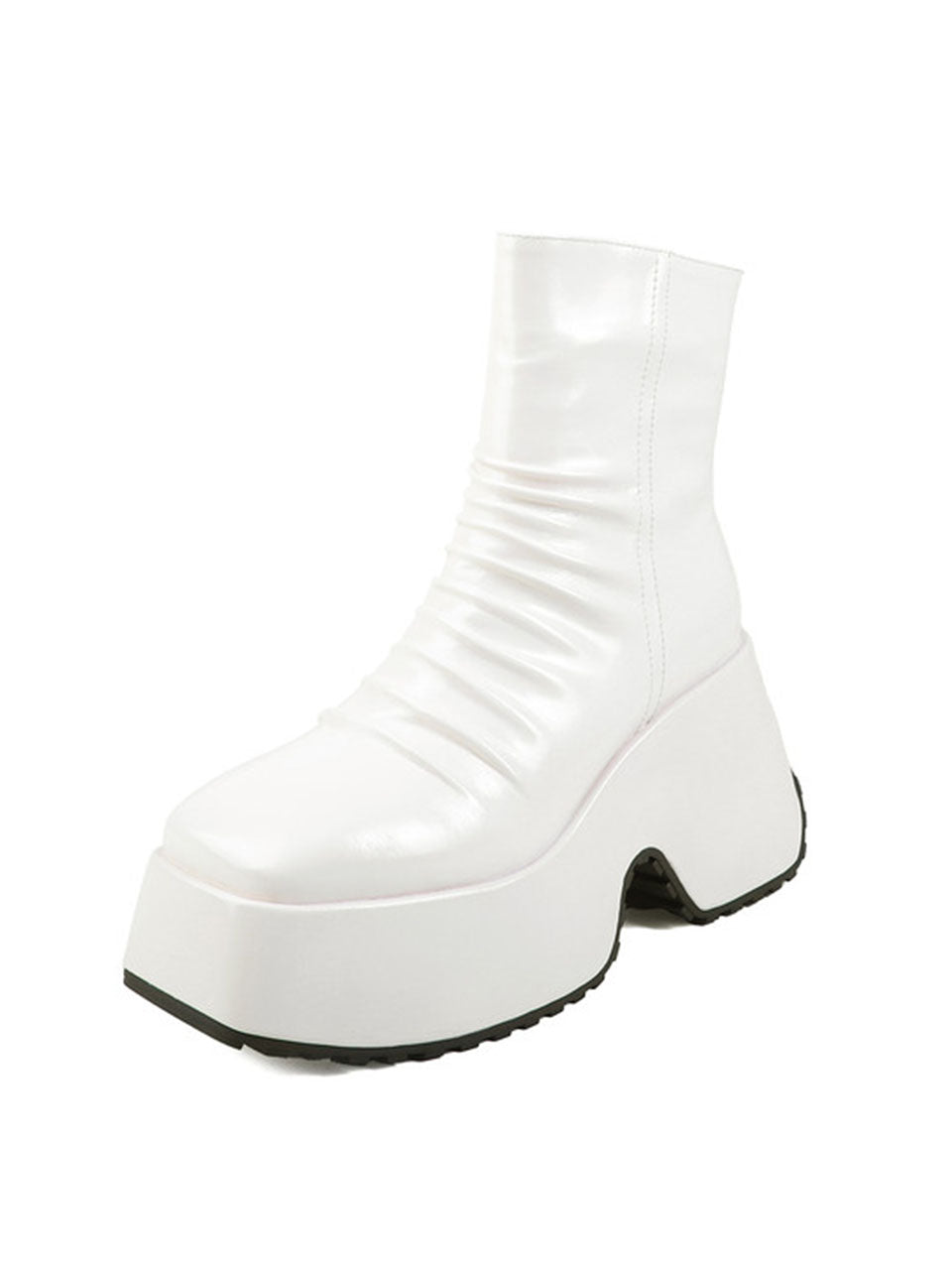 Off White Patent Leather Platform High-heeled Sock Boots Vintage shoes