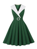 Pin-up Style Vintage 1950s Dark Green Swing Dress