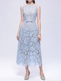 White Floral Sleeveless Boat Neck A-Line Wedding Lace Dress