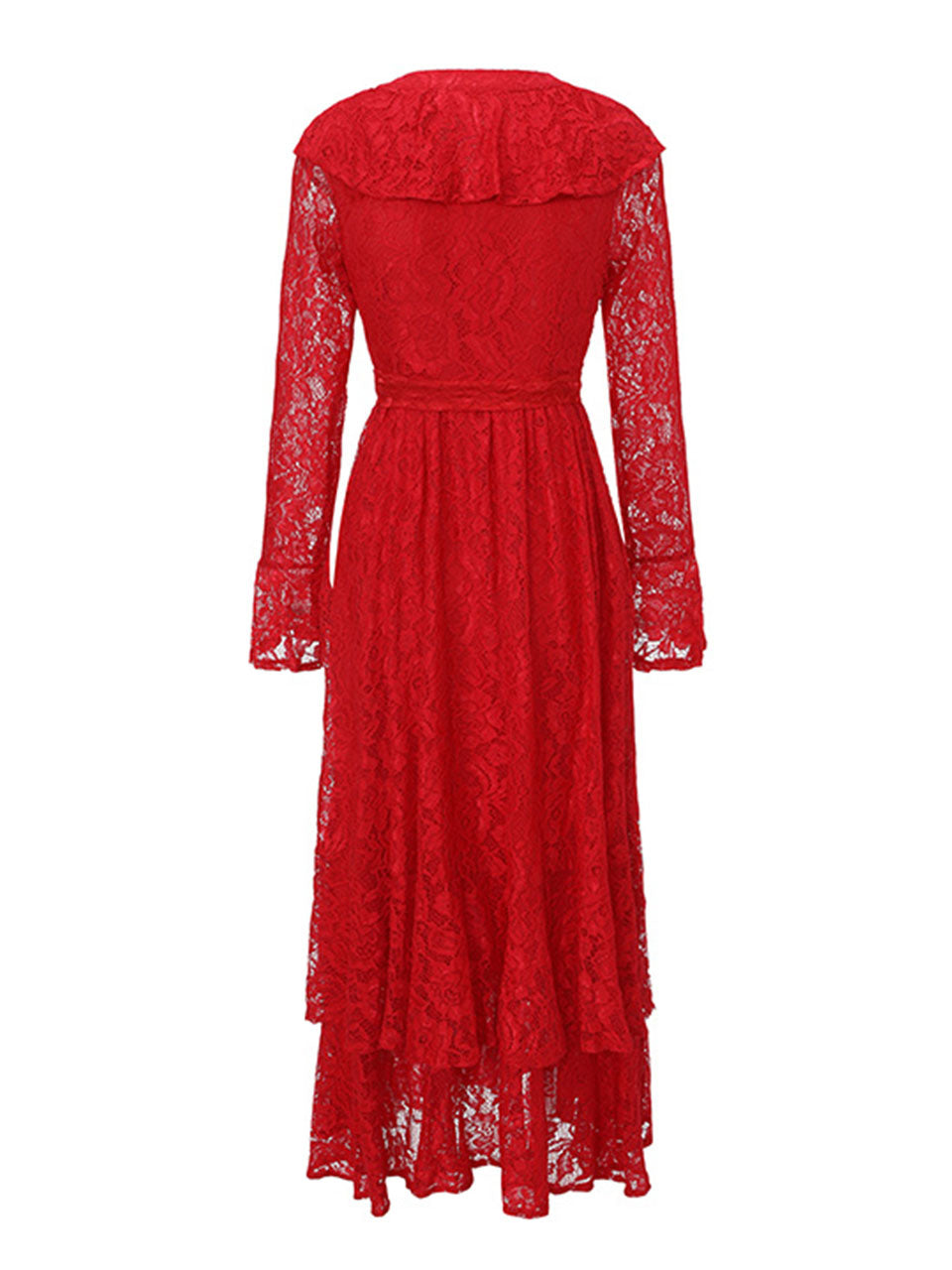 Red Lace Long Sleeve Midi Dress