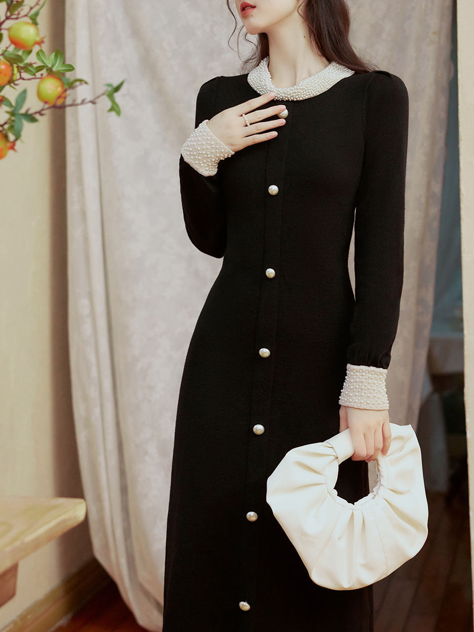 Handmade Pearl Hepburn Style Knitted Little Black Dress