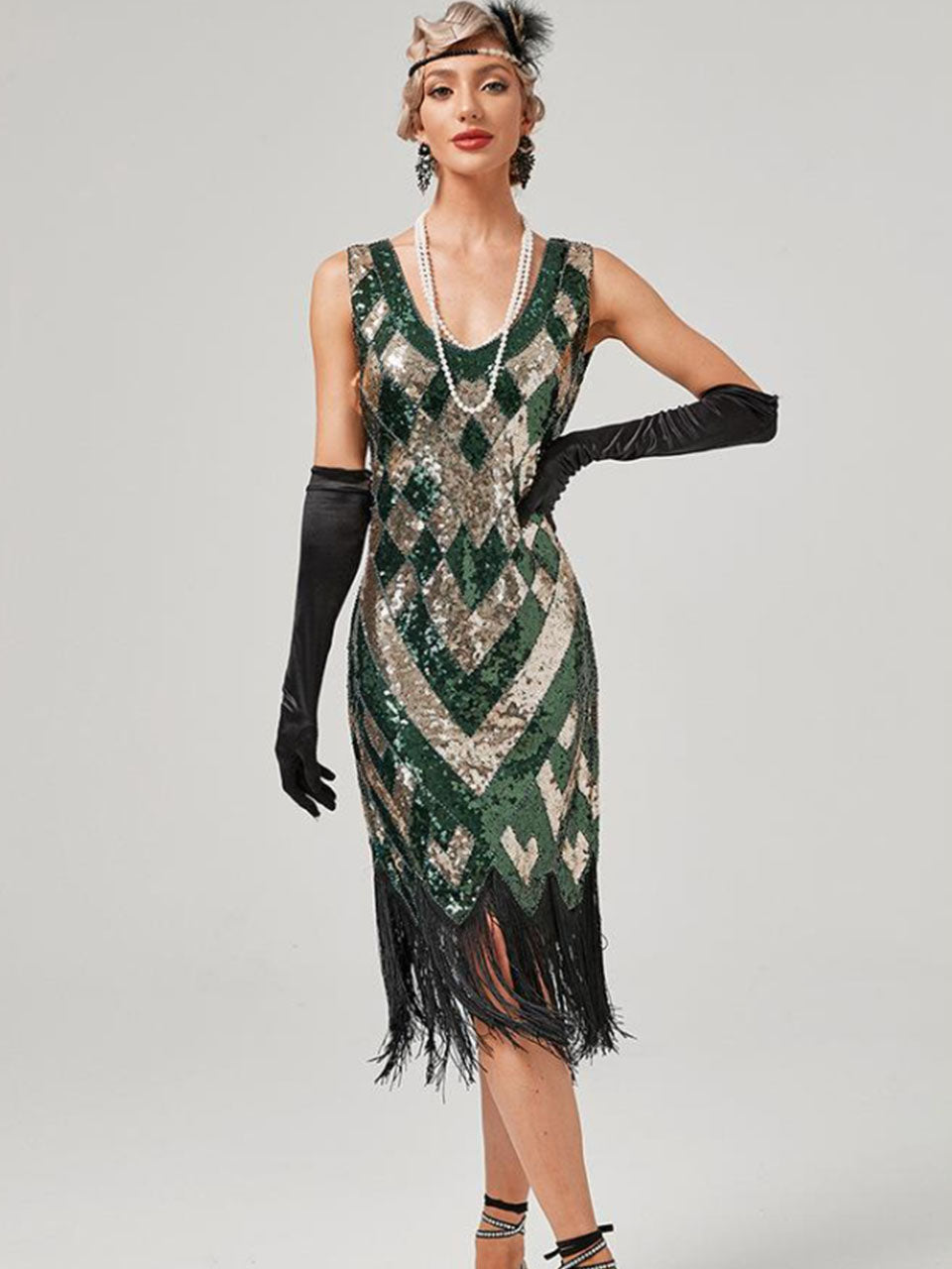 1920s Flapper Dress Gatsby Costume Geometric Sequined Fringe Party Dress