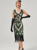 1920s Flapper Dress Gatsby Costume Geometric Sequined Fringe Party Dress