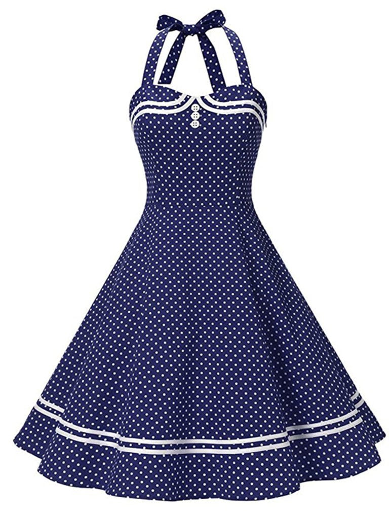 1950S Polka Dots Halter Sailor Style Dress