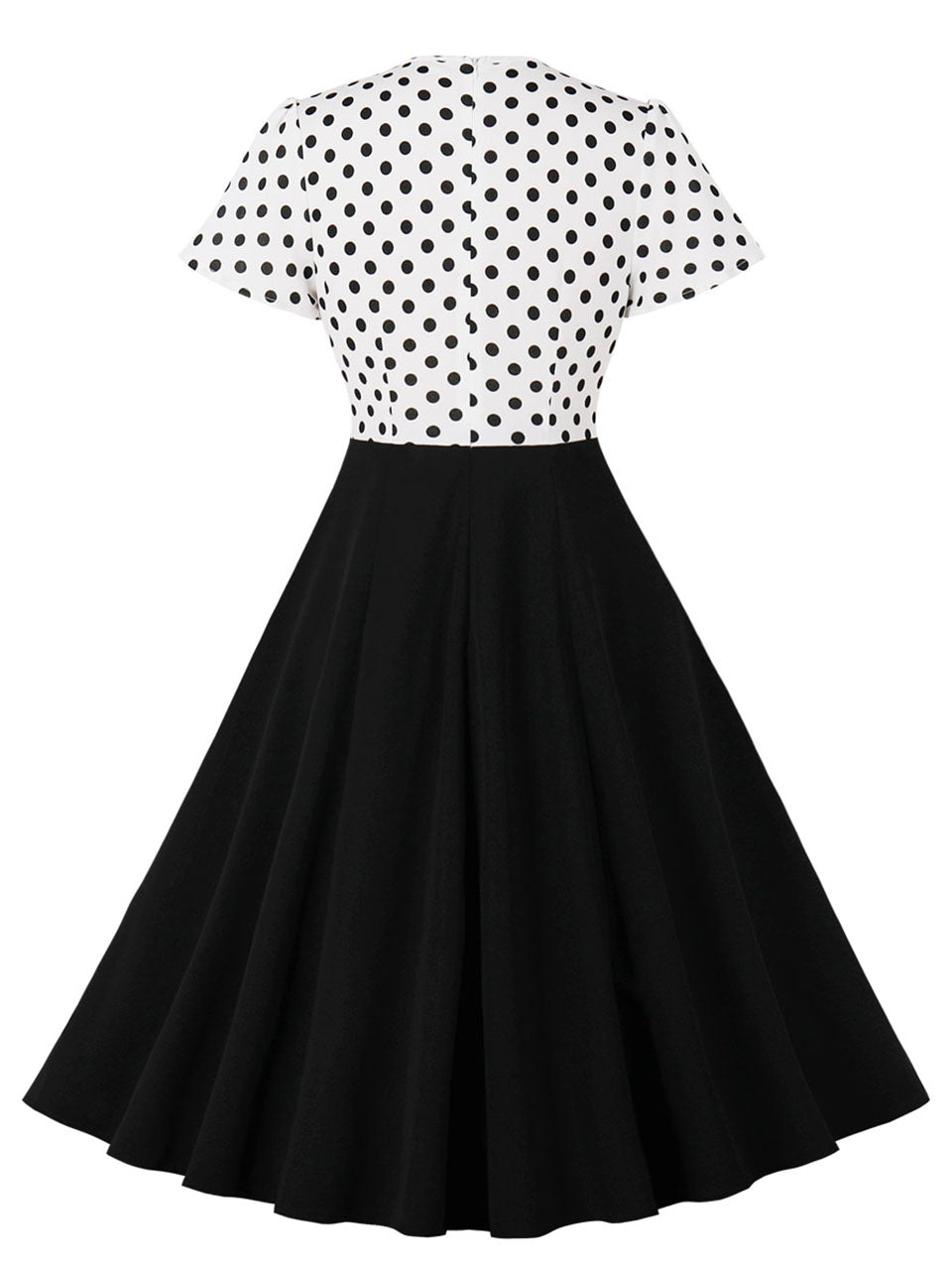 White Polka Dots V Neck Short Sleeve 1950S Vintage Dress