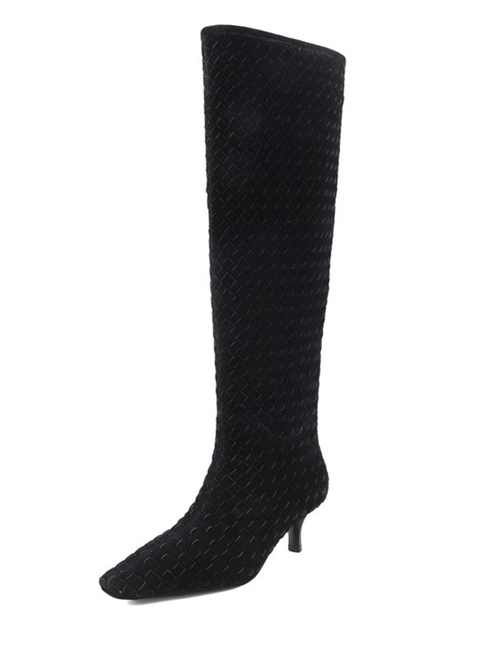 Suede Knit High Heel Knee High Boots Vintage Shoes