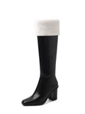Chunky Heel Knee High Leather Winter Boots