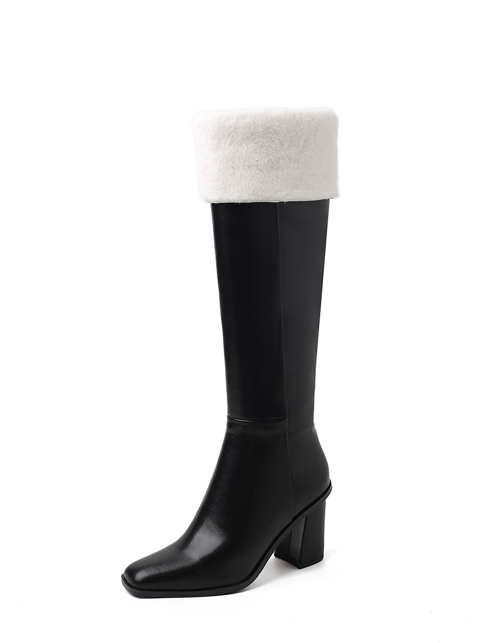 Chunky Heel Knee High Leather Winter Boots