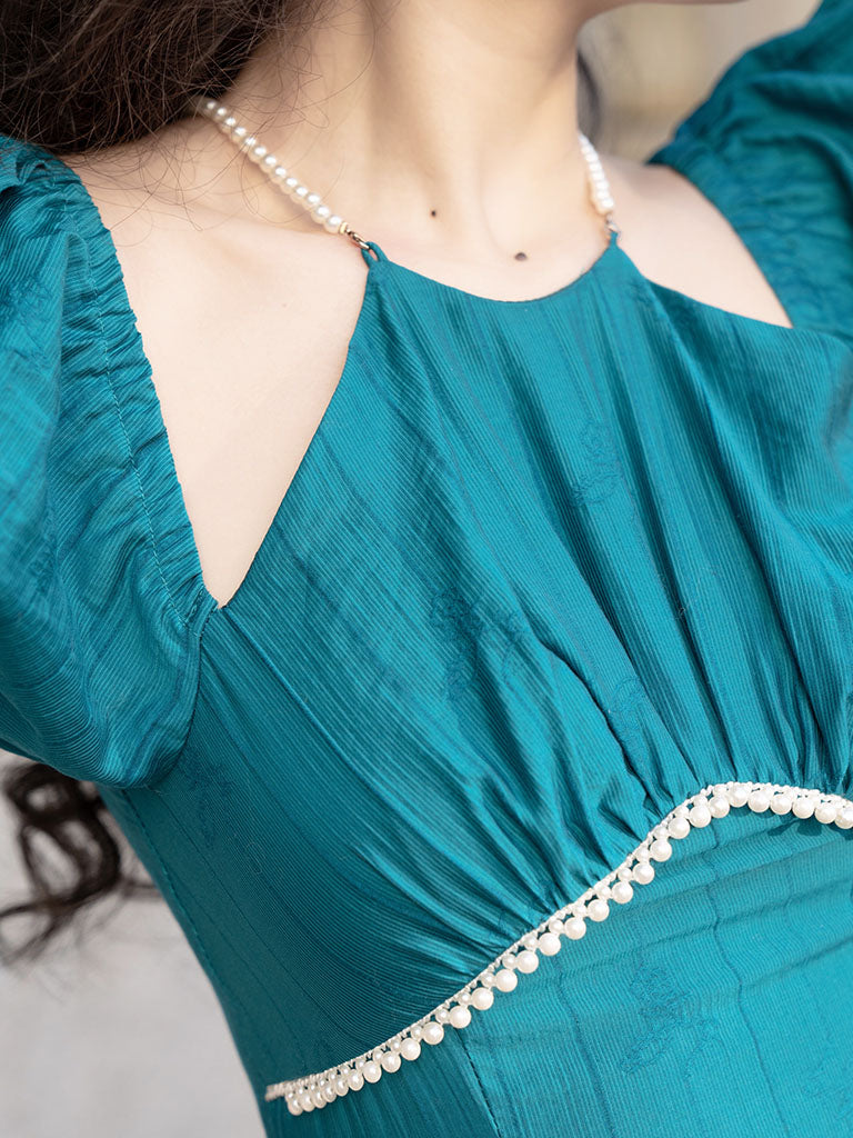 Peacock Green Pearl 1950S Vintage Summer Dress
